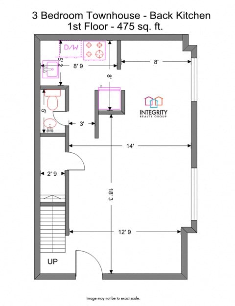 Floor plan for 3 beds, 1.5 baths, 1125 sqft